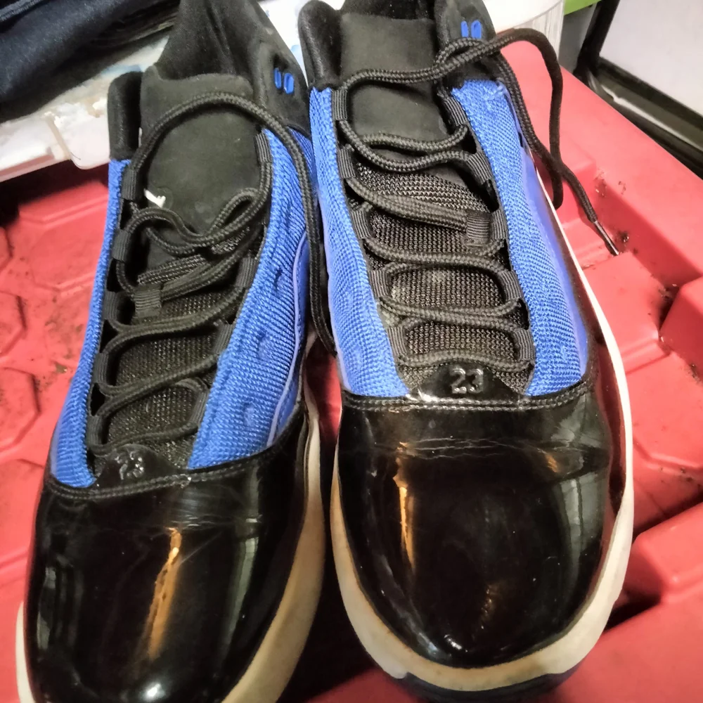Jordan Black and Blue Athletic Shoes
